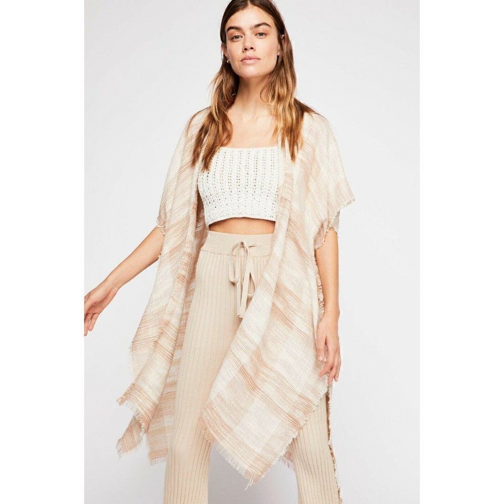 NEW FREE PEOPLE RIVER BEND FRINGE RAW HEM KIMONO DUSTER COVER-UP IN NATURAL